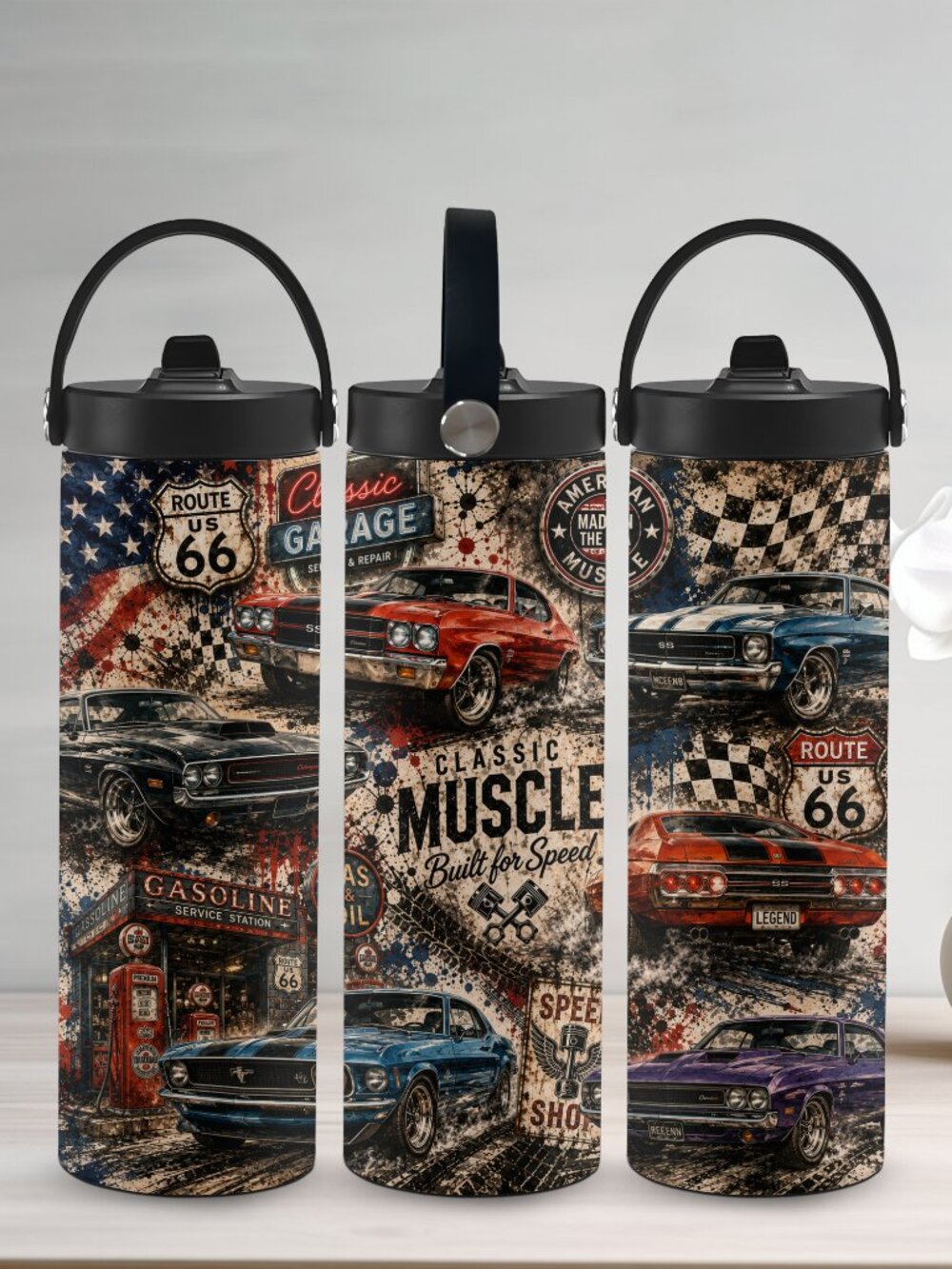 Vintage Cars Lover Tumbler with Vintage Handle Lid, Coffee Mug